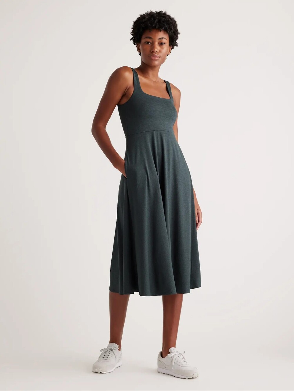 Quince Heather Green Flowknit Breeze Fit And Flare Dress